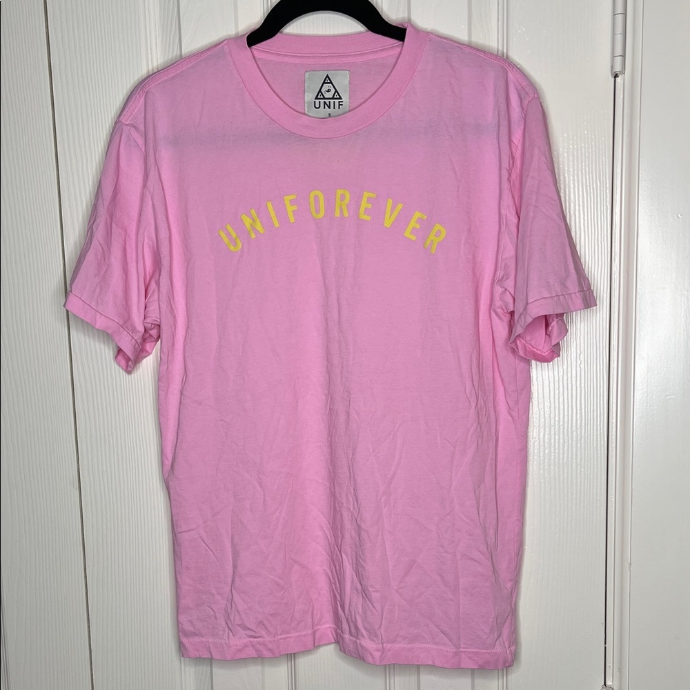 UNIF Pink Tee with Yellow Print